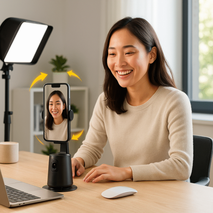 Soporte Magnético Versátil para Smartphone Rotable 360° con Seguimiento Automático de Cara - Recargable por USB, Trípode y Monopie de Policarbonato para Vlogging, Transmisión en Vivo, Accesorios de Gimbal para Selfies y Estabilizador de Grabación de Video, Palo de Selfie para Android