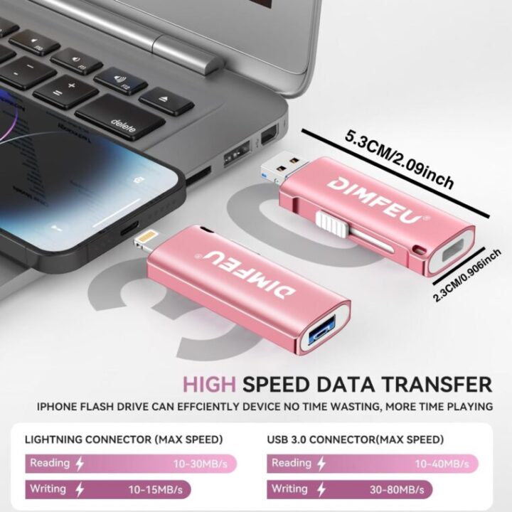 Memoria USB de 128GB Certificada por MFi para iPhone, Foto Stick, 4 en 1 Tipo C con Relámpago y OTG, Memoria USB 3.0 con Llavero, Unidad de Almacenamiento Externa Expansible de 64GB Compatibles para Teléfonos Móviles y Computadoras